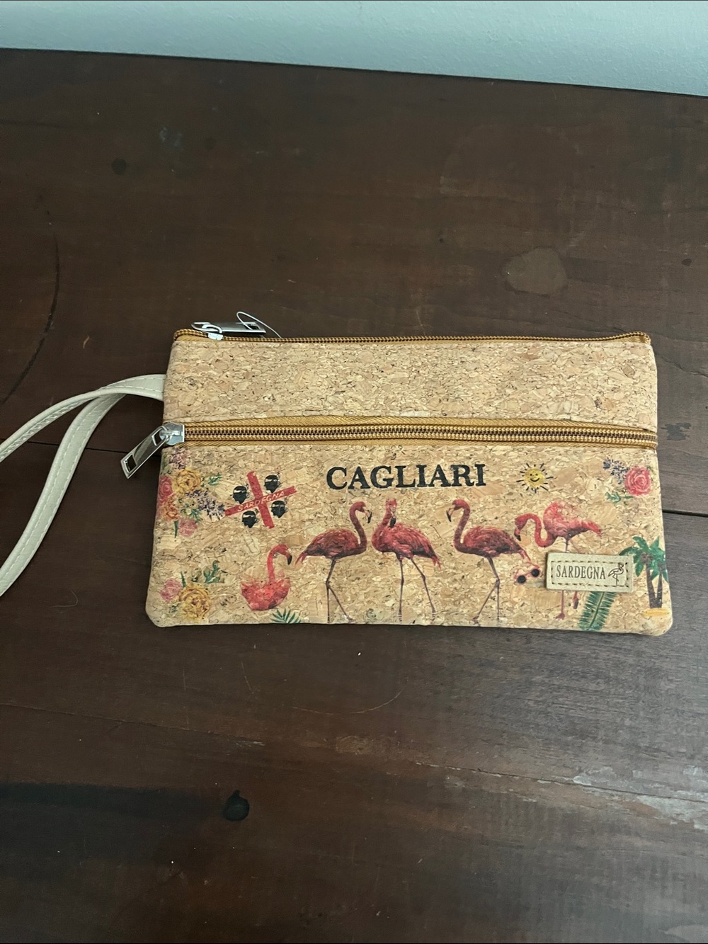 Flamingo Cork Wristlet Pouch from Cagliari Sardinia